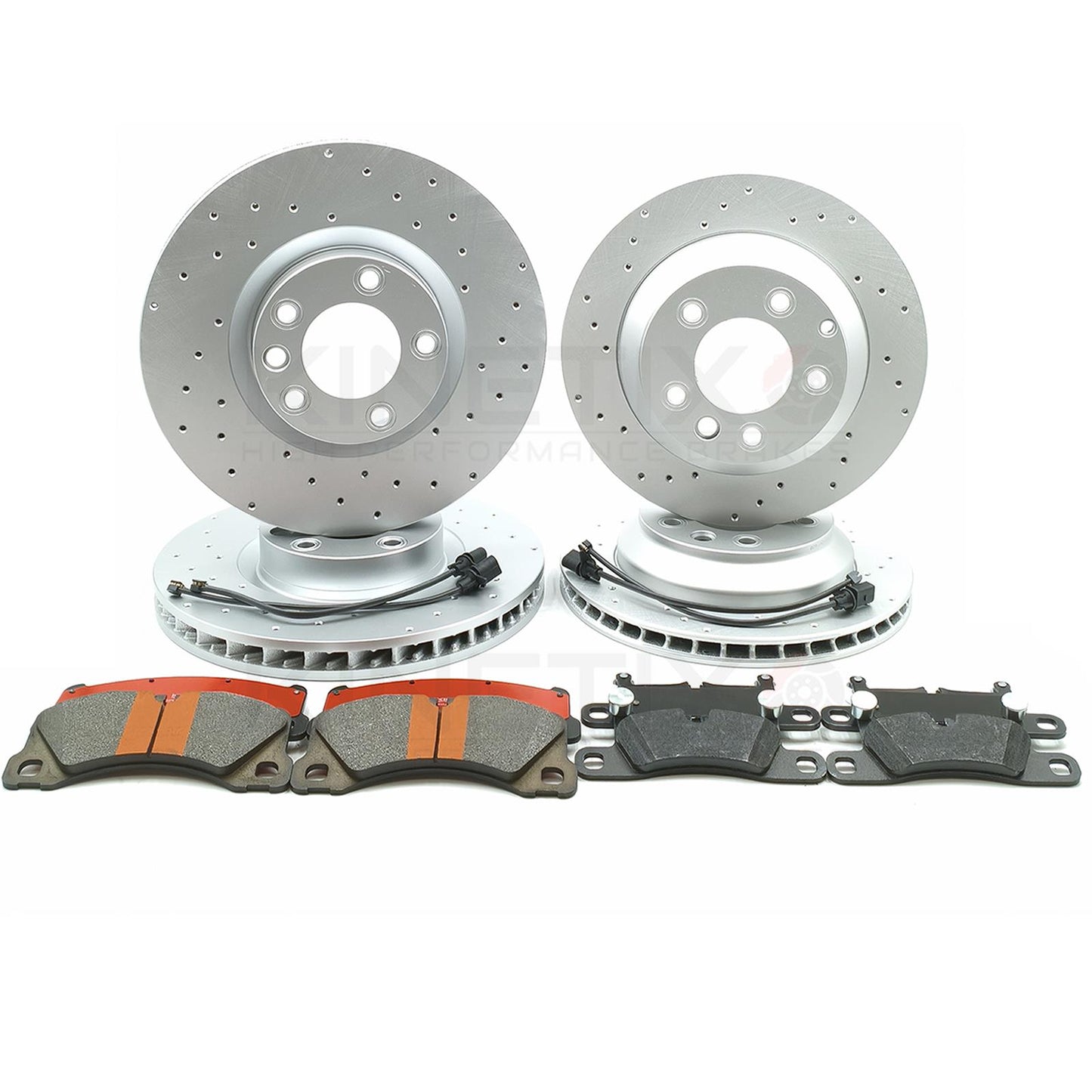 FOR PORSCHE CAYENNE 4.2 S FRONT & REAR DRILLED BRAKE DISCS PADS WIRE SENSORS