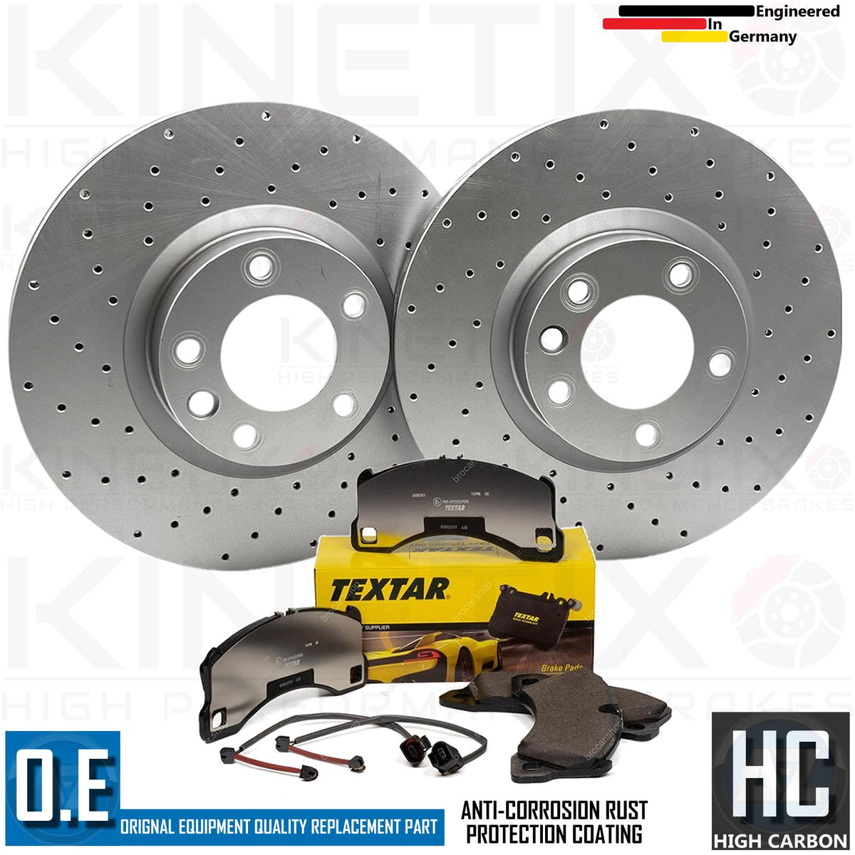 FOR PORSCHE CAYENNE 4.8 TURBO DRILLED FRONT BRAKE DISCS TEXTAR PADS SENSORS