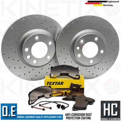 FOR PORSCHE CAYENNE 4.8 TURBO DRILLED FRONT BRAKE DISCS TEXTAR PADS SENSORS