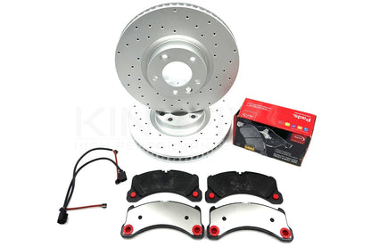 FOR PORSCHE CAYENNE 3.6 GTS DRILLED FRONT BRAKE DISCS APEC PADS WIRE SENSORS