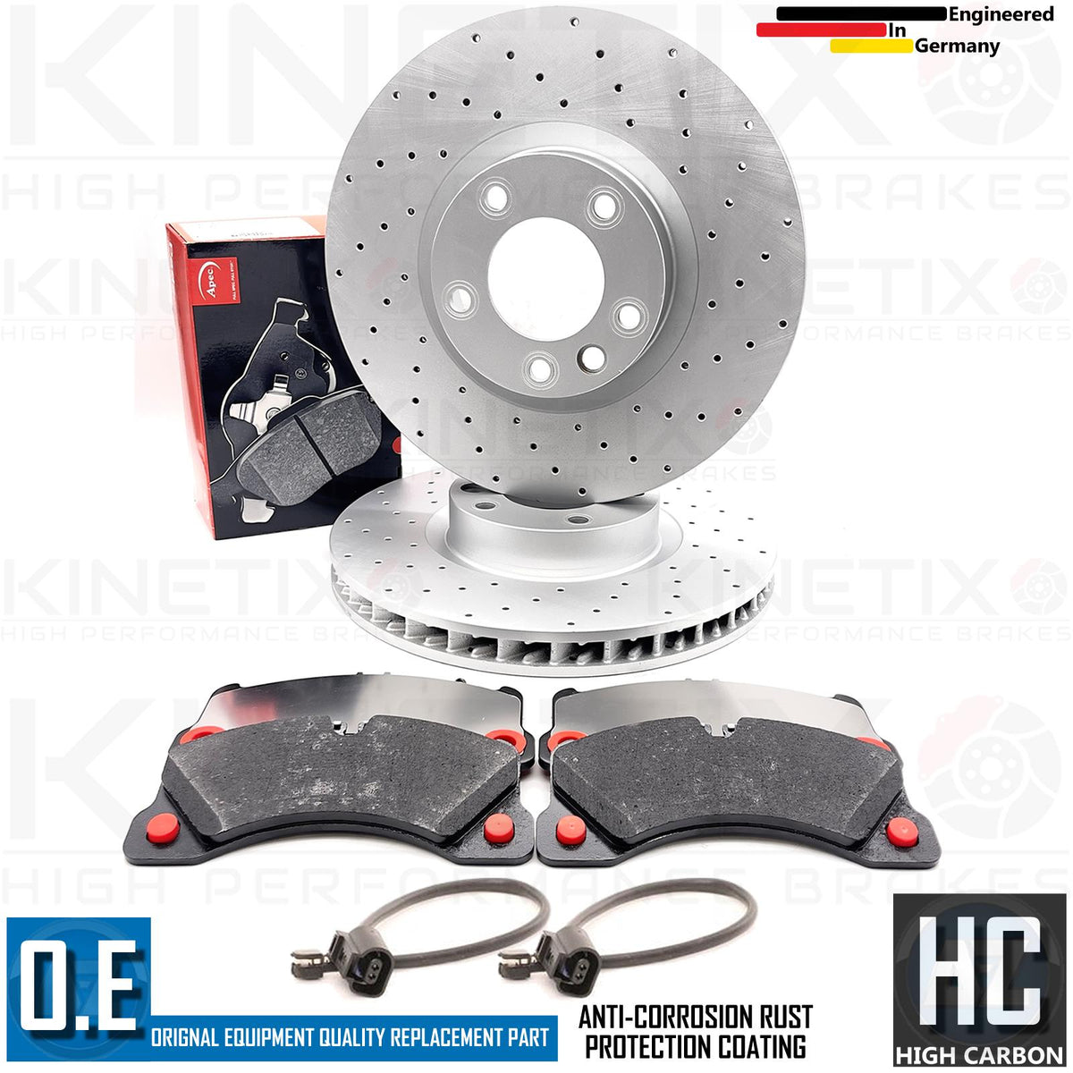 FOR PORSCHE CAYENNE 3.6S DRILLED FRONT BRAKE DISCS APEC PADS WIRE SENSORS 360mm