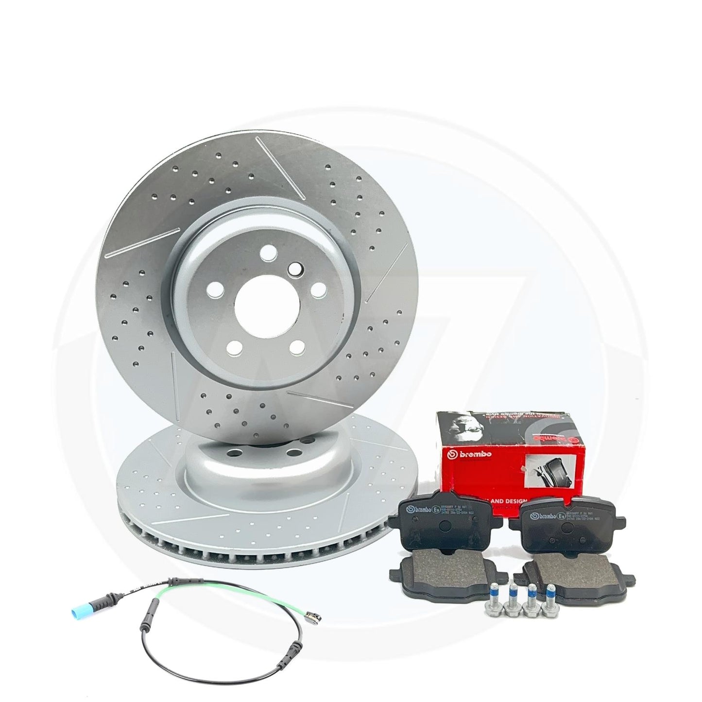 FOR BMW 730Li G11 G12 DIMPLED GROOVED M SPORT M PERFORMANCE FRONT REAR BRAKE DISCS BREMBO PADS & WEAR SENSOR LEADS 374mm 345mm
