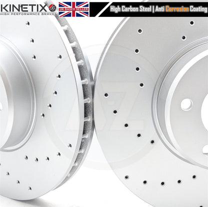 FOR BMW 5 SERIES E60 E61 535d M SPORT FRONT DRILLED BRAKE DISCS PADS SENSOR 348m