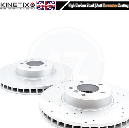 FOR BMW 5 SERIES E60 E61 535d M SPORT FRONT DRILLED BRAKE DISCS PADS SENSOR 348m