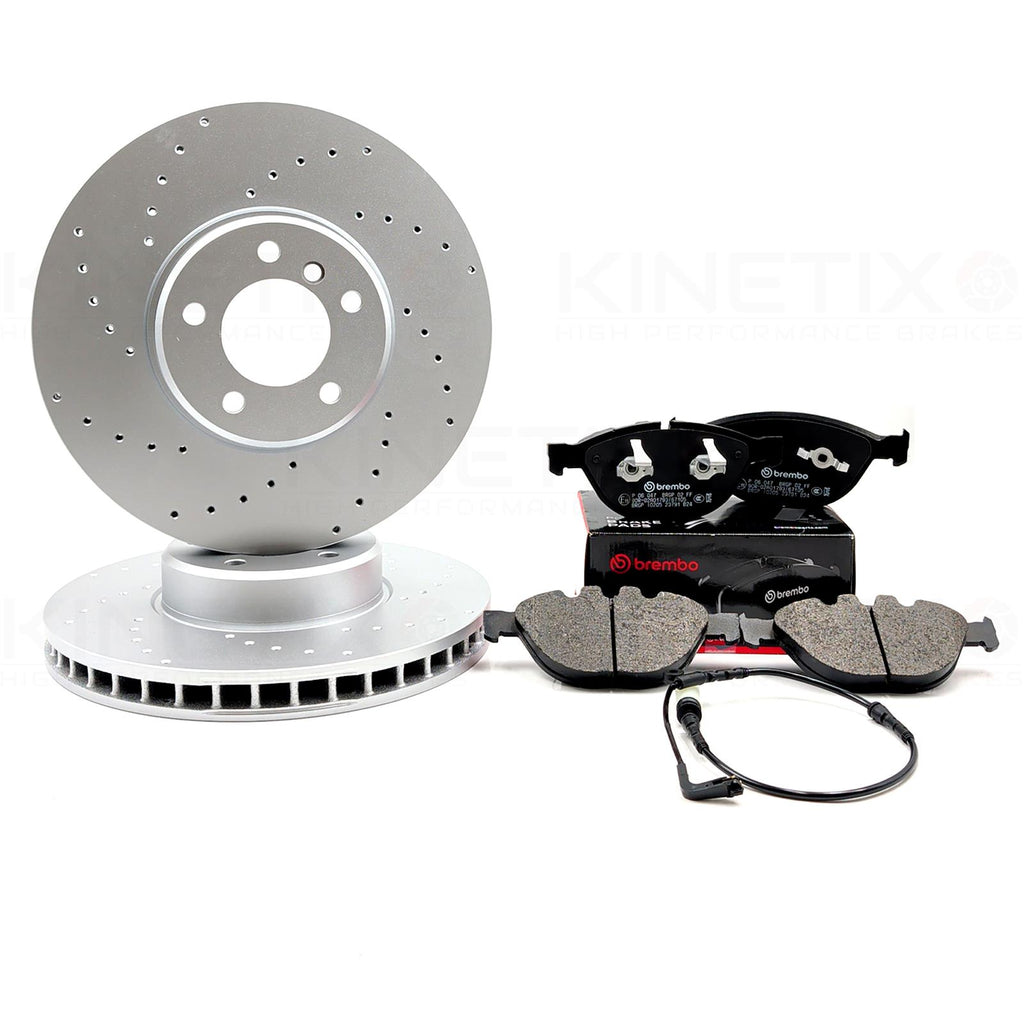 FOR BMW 6 SERIES E63 E64 635d M SPORT FRONT DRILLED BRAKE DISCS PADS SENSOR 348m