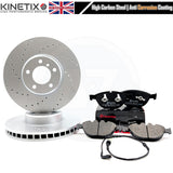 FOR BMW 5 SERIES E60 E61 535d M SPORT FRONT DRILLED BRAKE DISCS PADS SENSOR 348m