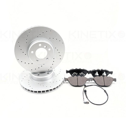 FOR BMW 5 SERIES E60 E61 535d M SPORT FRONT DRILLED BRAKE DISCS PADS WIRE 348mm
