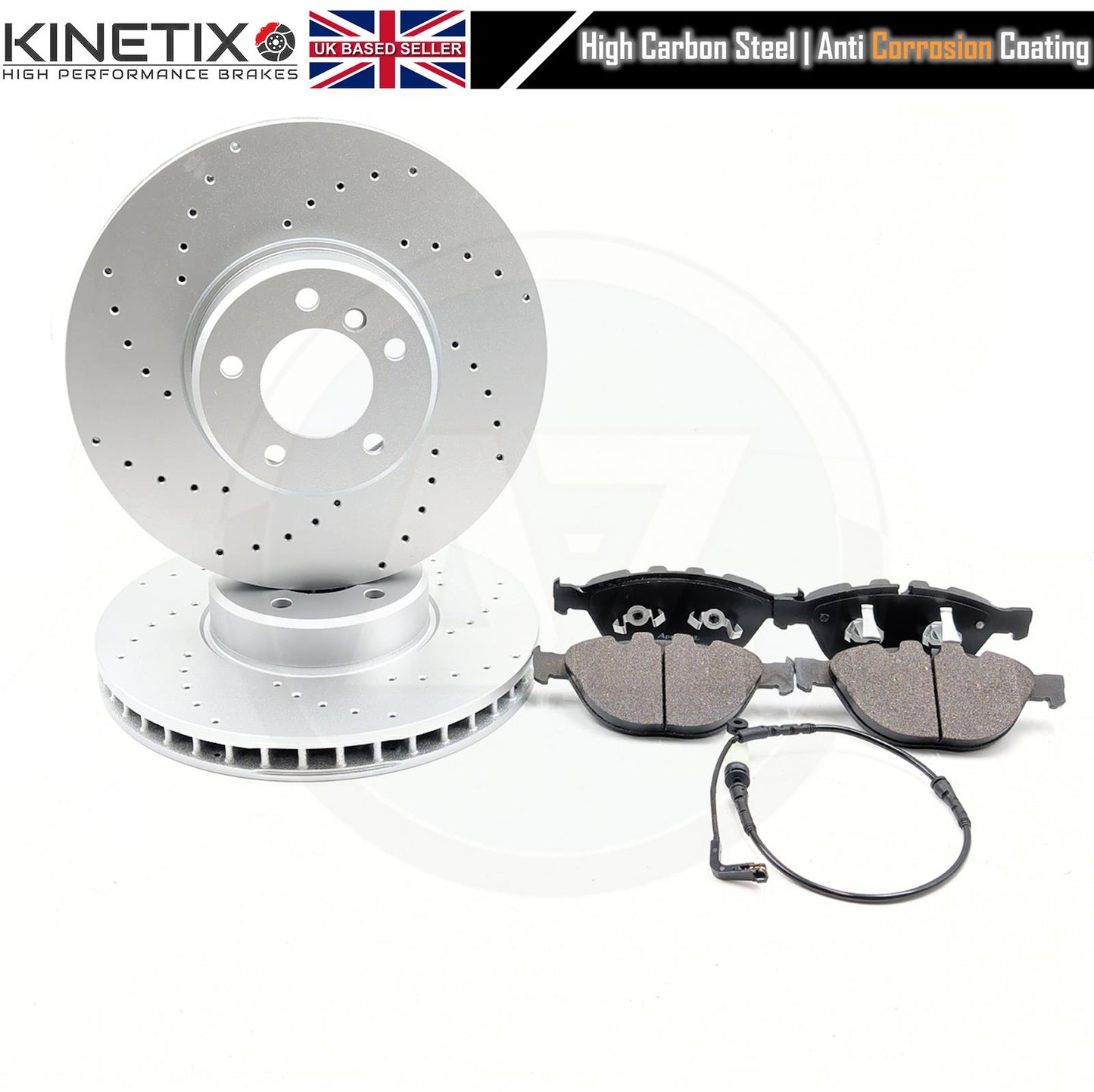 FOR BMW 5 SERIES E60 E61 535d M SPORT FRONT DRILLED BRAKE DISCS PADS WIRE 348mm