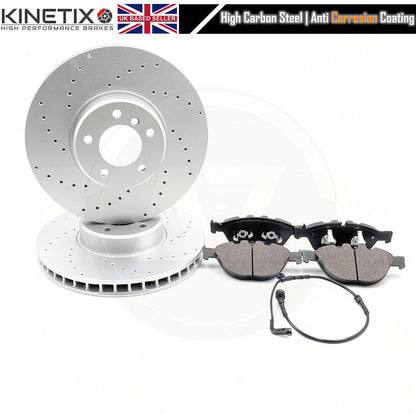 FOR BMW 5 SERIES E60 E61 535d M SPORT FRONT DRILLED BRAKE DISCS PADS WIRE 348mm