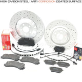 FOR AUDI S6 S7 S8 SQ7 SQ8 FRONT REAR DRILLED BRAKE DISCS PADS WIRES 400mm 350mm