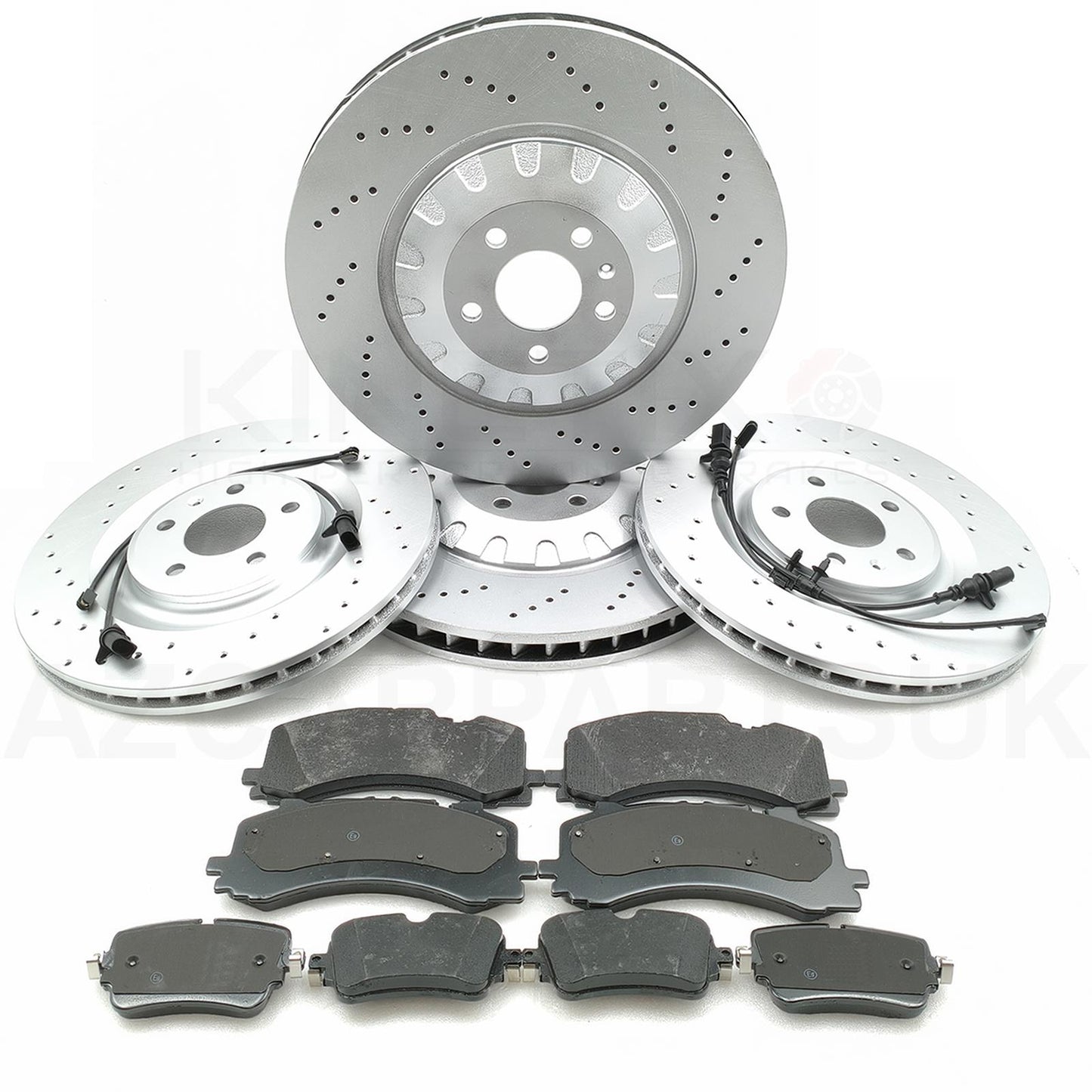FOR AUDI Q7 60 TFSI FRONT REAR DRILLED BRAKE DISCS PADS WEAR SENSORS 400mm 350mm