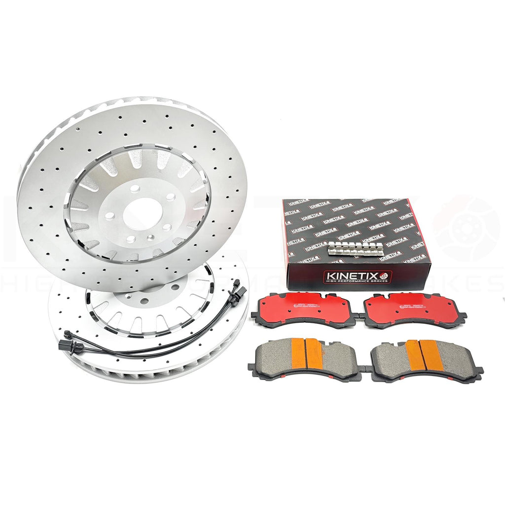 FOR AUDI E-TRON S E-TRON CROSS DRILLED FRONT BRAKE DISCS PADS & SENSORS 400mm