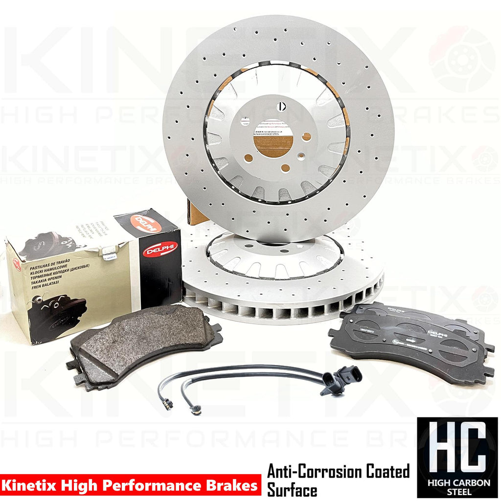 FOR AUDI A8 50 TFSI FRONT CROSS DRILLED BRAKE DISCS DELPHI PADS SENSOR 400mm