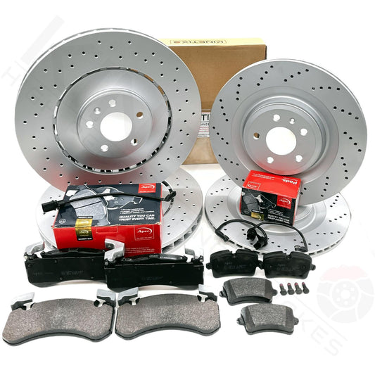 FOR AUDI A8 FRONT REAR DRILLED PERFORMANCE BRAKE DISCS APEC PADS 400mm 356mm