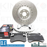 FOR AUDI S6 S7 S8 FRONT CROSS DRILLED BRAKE DISCS APEC BLACK PADS SENSORS 400mm
