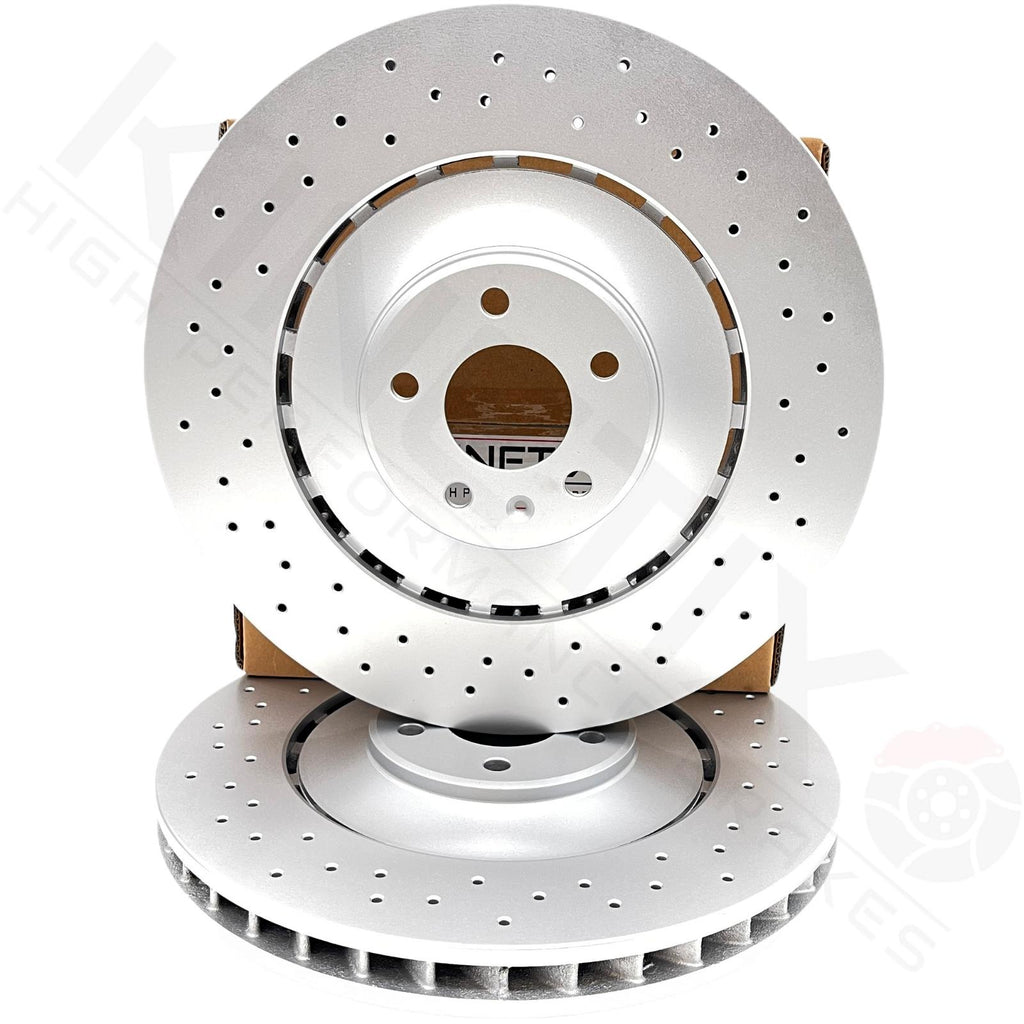 FOR AUDI S7 FRONT CROSS DRILLED HIGH CARBON COATED BRAKE DISCS PAIR 400mm
