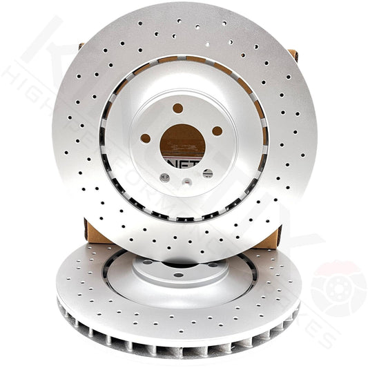 FOR AUDI S6 FRONT CROSS DRILLED HIGH CARBON COATED BRAKE DISCS PAIR 400mm
