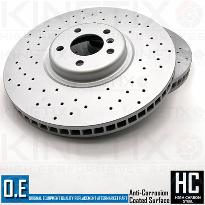 FOR BMW X5 M50d F15 CROSS DRILLED FRONT BRAKE DISCS TEXTAR PADS SENSOR 385mm