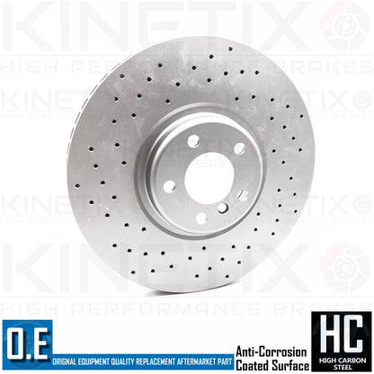 FOR BMW X5 M50d F15 CROSS DRILLED FRONT BRAKE DISCS TEXTAR PADS SENSOR 385mm