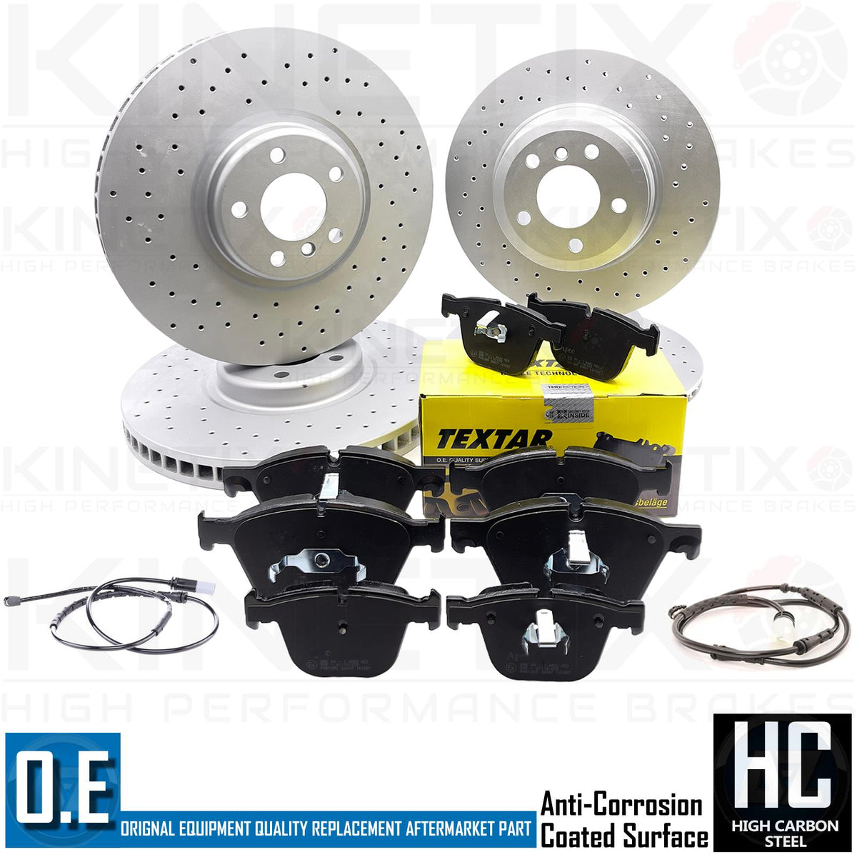 FOR BMW X5 M50d 50i DRILLED FRONT REAR BRAKE DISCS TEXTAR OEM PADS 385mm 345mm