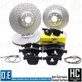 FOR BMW X5 M50d 50i FRONT REAR BRAKE DISCS TEXTAR PADS SENSOR WIRES 385mm 345mm