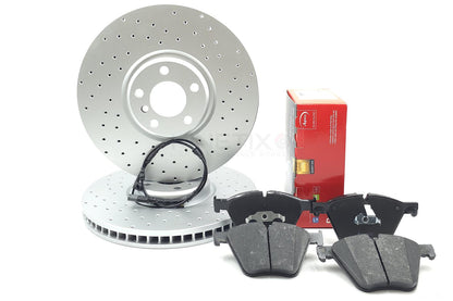 FITS BMW X5 X6 M50d E70 E71 E72 FRONT CROSS DRILLED BRAKE DISCS APEC PADS + WIRE
