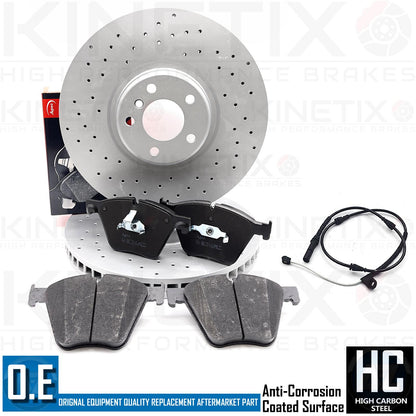 FITS BMW X5 X6 M50d E70 E71 E72 FRONT CROSS DRILLED BRAKE DISCS APEC PADS + WIRE