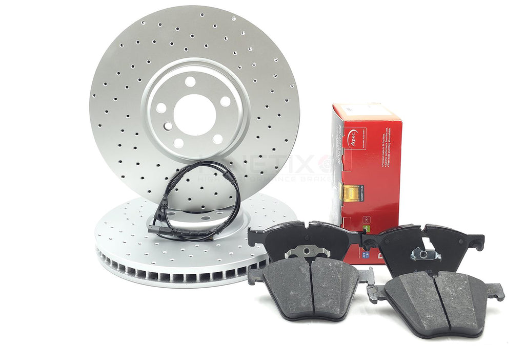 FOR BMW X5 M50d F15 FRONT DRILLED PERFORMANCE BRAKE DISCS PADS SENSOR 385mm
