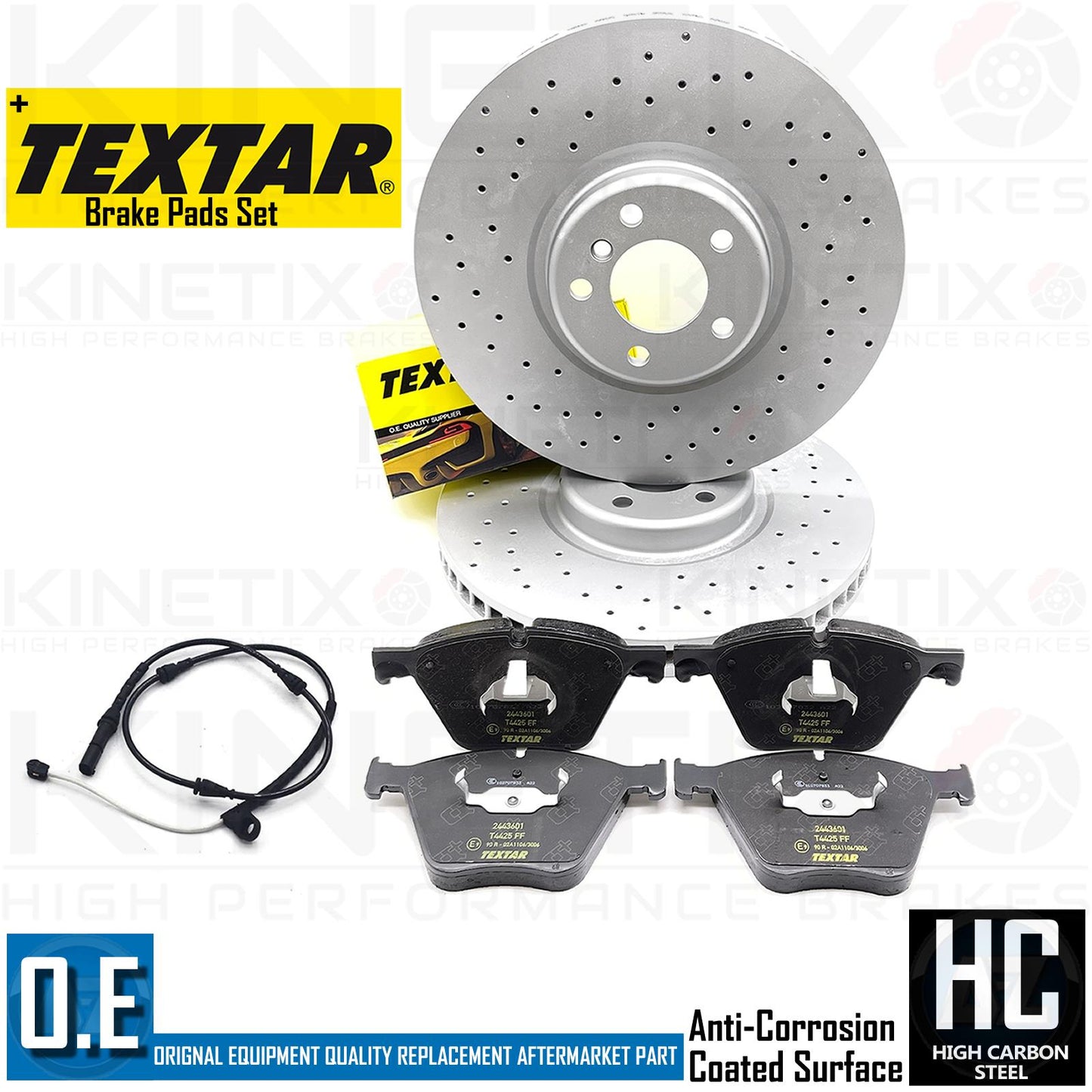 FOR BMW X5 M50d F15 CROSS DRILLED FRONT BRAKE DISCS TEXTAR PADS SENSOR 385mm