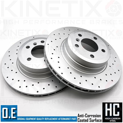 FOR BMW X5 M50d 50i DRILLED FRONT REAR BRAKE DISCS TEXTAR OEM PADS 385mm 345mm