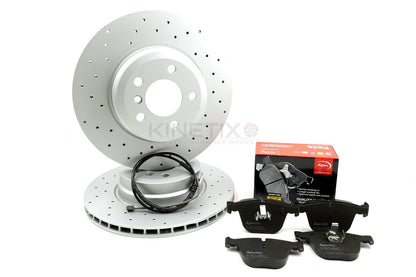 FOR BMW X5 M50d 50i DRILLED REAR BRAKE DISCS APEC PADS WIRE SENSOR 345mm