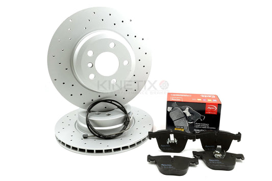 FOR BMW X5 M50d 50i DRILLED REAR BRAKE DISCS APEC PADS WIRE SENSOR 345mm