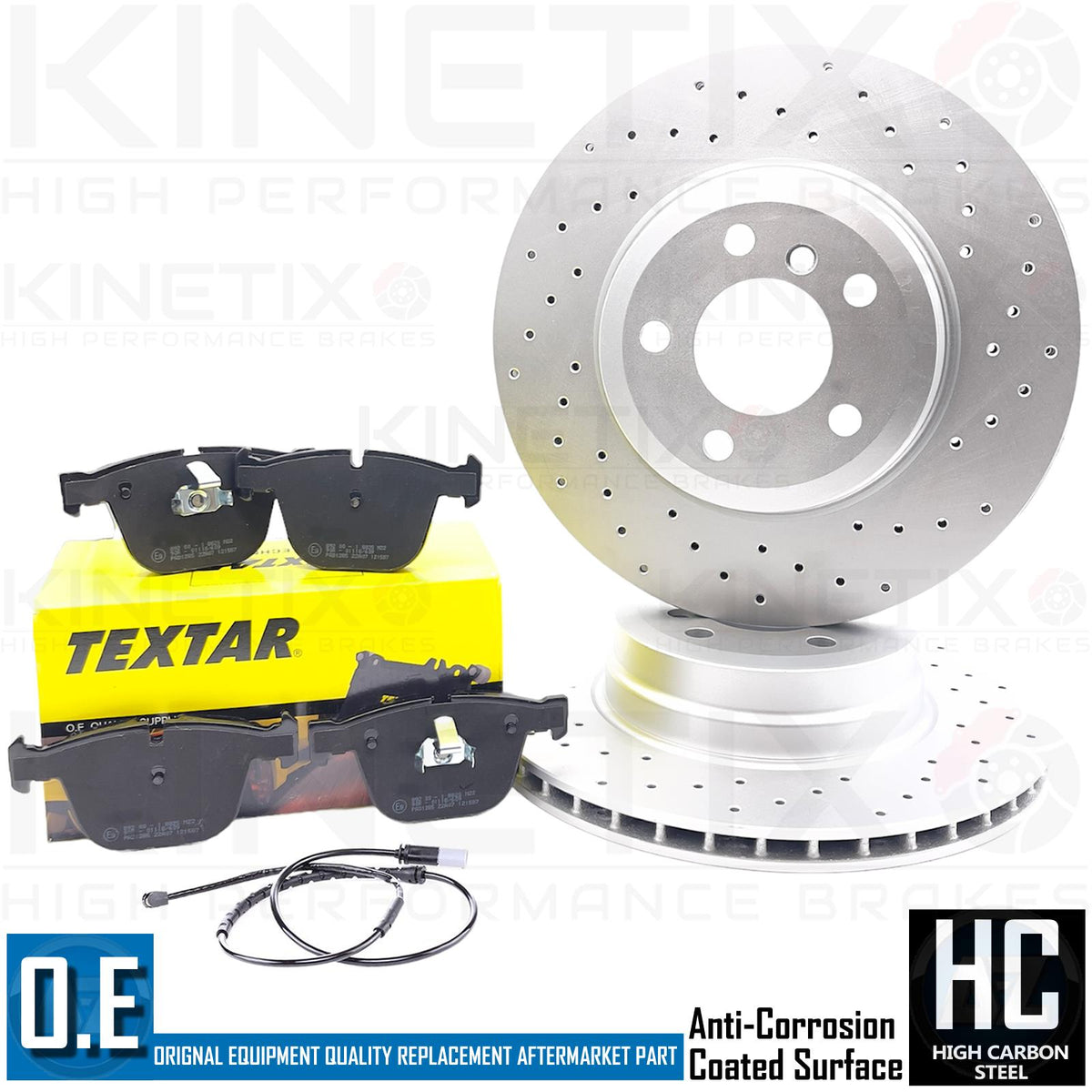 FOR BMW X6 M50d 50i DRILLED REAR BRAKE DISCS TEXTAR PADS WIRE SENSOR 345mm