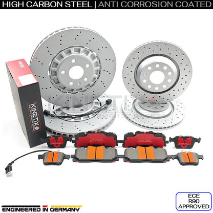 FOR AUDI RS3 8Y 2021- CROSS DRILLED FRONT REAR BRAKE DISCS CERAMIC PADS SENSORS