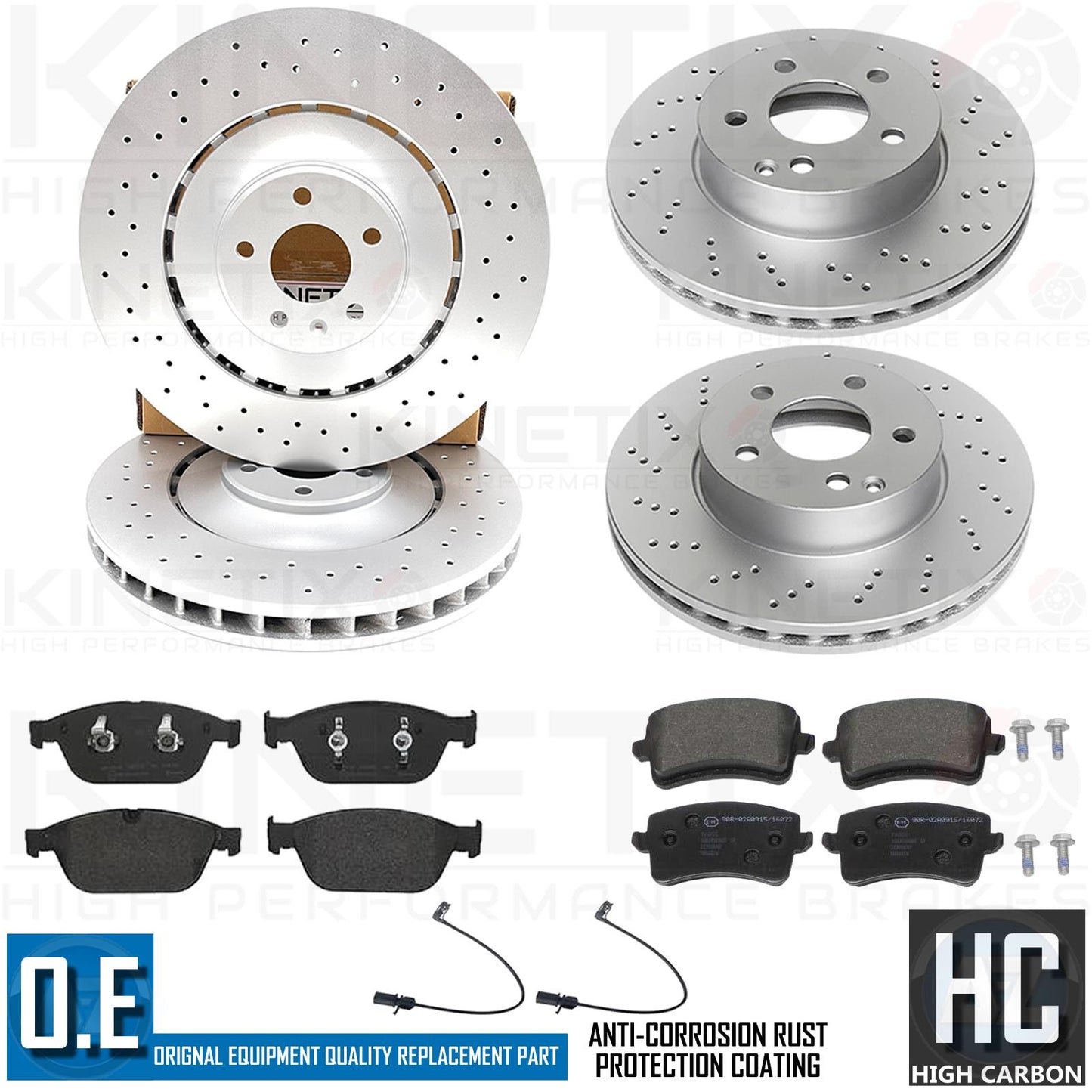 FOR AUDI A8 S8 FRONT REAR DRILLED BRAKE DISCS APEC PADS SENSORS 380mm 330mm