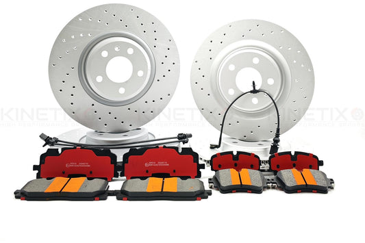 FOR AUDI A7 45 TDI FRONT REAR DRILLED BRAKE DISCS PADS SENSORS 350mm 330mm