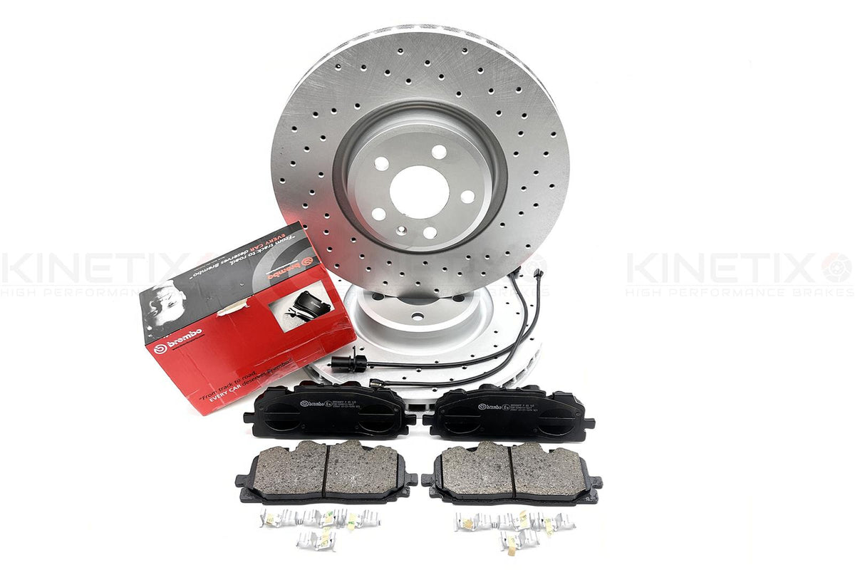 FOR AUDI A8 60 TFSI TDI FRONT DRILLED BRAKE DISCS BREMBO PADS WEAR SENSORS 350mm