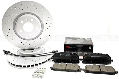 FOR VW TOUAREG 2.0 TFSI 2018- DRILLED FRONT BRAKE DISCS BREMBO PADS SENSORS