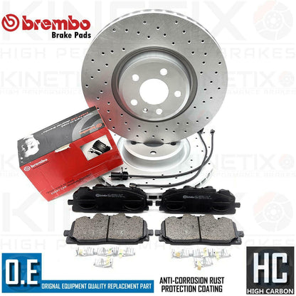 FOR AUDI A4 A5 50 TDI FRONT DRILLED BRAKE DISCS BREMBO PADS WEAR SENSORS 350mm