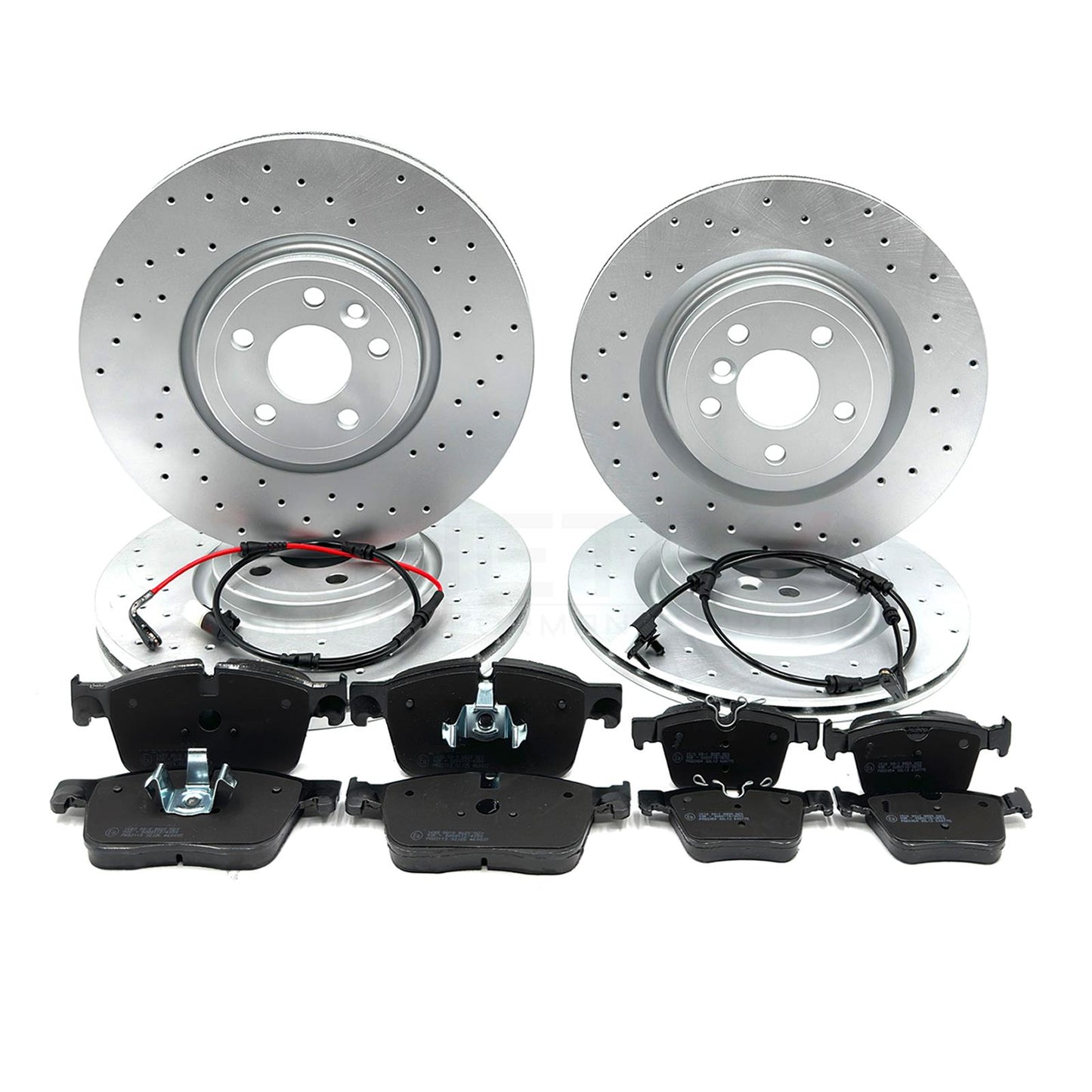 FOR JAGUAR XE 2.0 D DRILLED FRONT REAR BRAKE DISCS PADS WEAR SENSORS 350mm 325mm