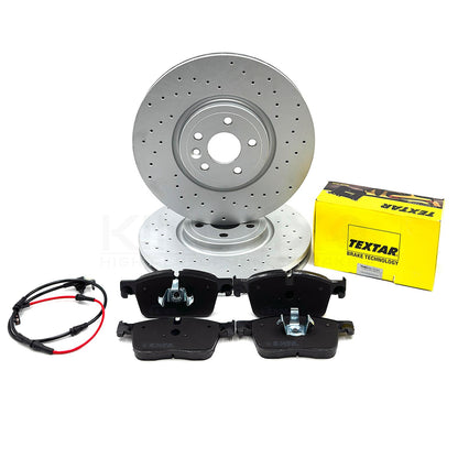 FOR JAGUAR XF 3.0 D V6 S DRILLED FRONT BRAKE DISCS TEXTAR PADS SENSOR 350mm