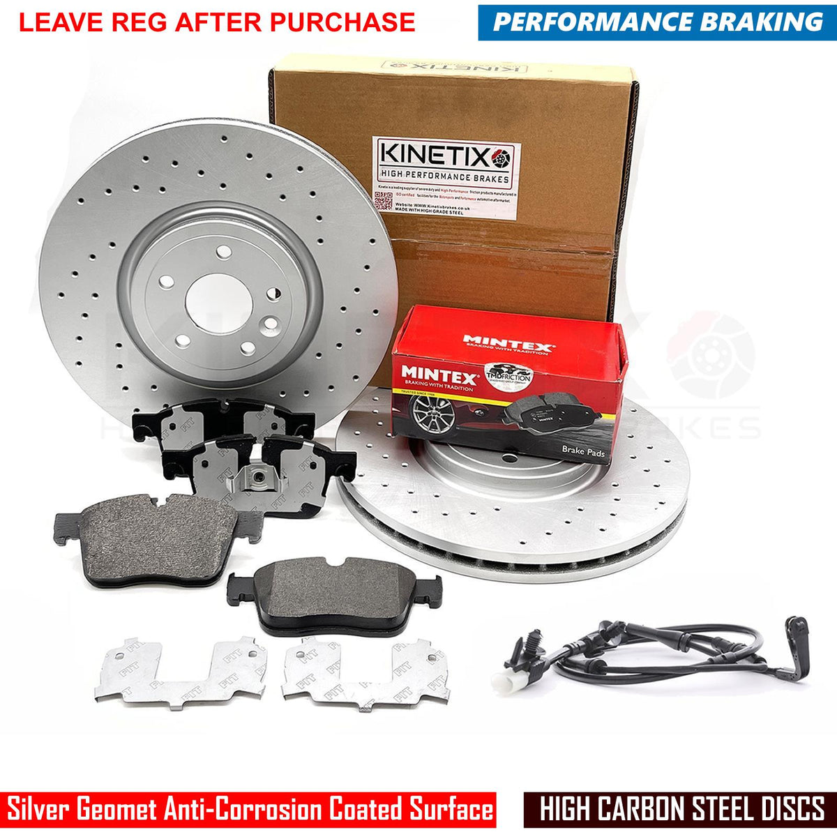 FOR JAGUAR XE X760 2.0 D AWD 2017- DRILLED FRONT BRAKE DISCS MINTEX PADS WIRE