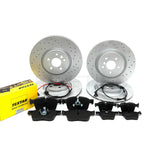 FOR JAGUAR XE P300 R DYNAMIC DRILLED FRONT REAR BRAKE DISCS TEXTAR PADS WIRES
