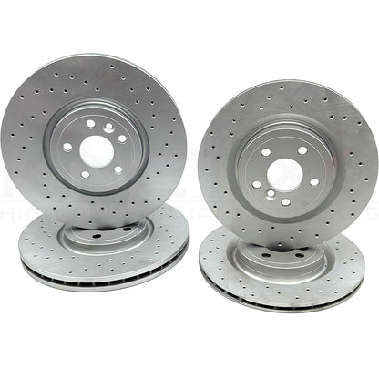 FOR RANGE ROVER VELAR D300 FRONT REAR DRILLED BRAKE DISCS TEXTAR PADS SENSORS