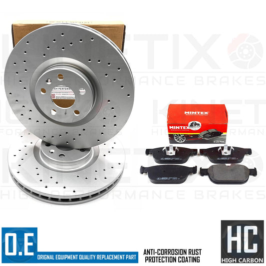 FOR VOLVO S60 T5 R-DESIGN CROSS DRILLED FRONT BRAKE DISCS MINTEX PADS 345mm