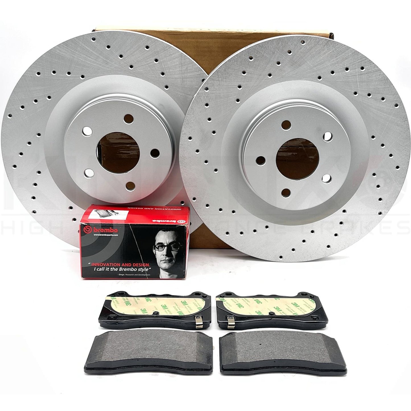 FOR FORD FOCUS RS MK3 CROSS DRILLED FRONT BRAKE DISCS BREMBO BRAKE PADS 350mm