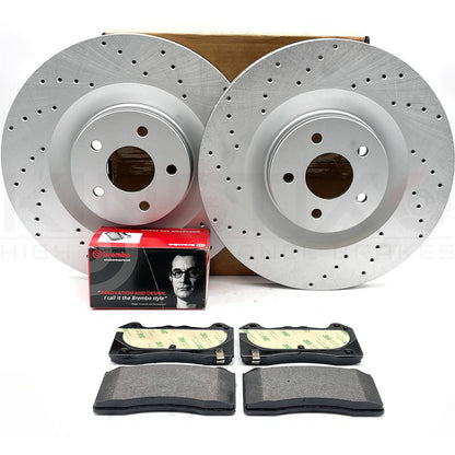 FOR FORD FOCUS RS MK3 CROSS DRILLED FRONT BRAKE DISCS BREMBO BRAKE PADS 350mm
