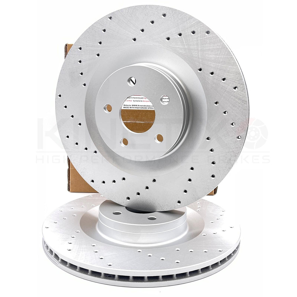 FOR FORD FOCUS RS MK3 2015- FRONT CROSS DRILLED BRAKE DISCS PAIR 350mm