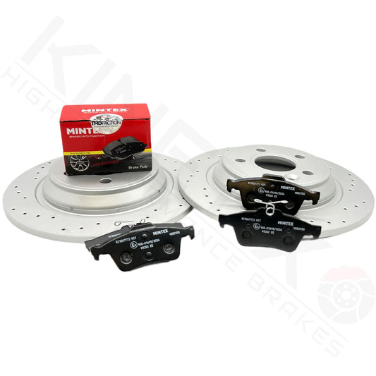 FOR FORD FOCUS RS MK3 REAR CROSS DRILLED BRAKE DISCS MINTEX PADS SET 302mm