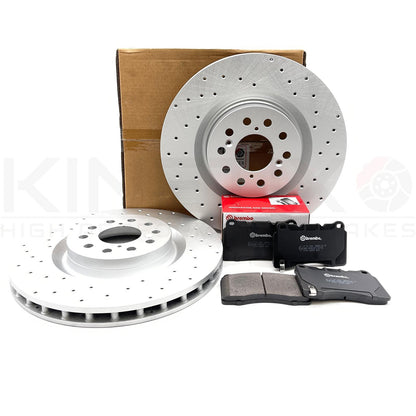FOR HONDA CIVIC TYPE-R FK FRONT KINETIX COATED DRILLED BRAKE DISCS BREMBO PADS